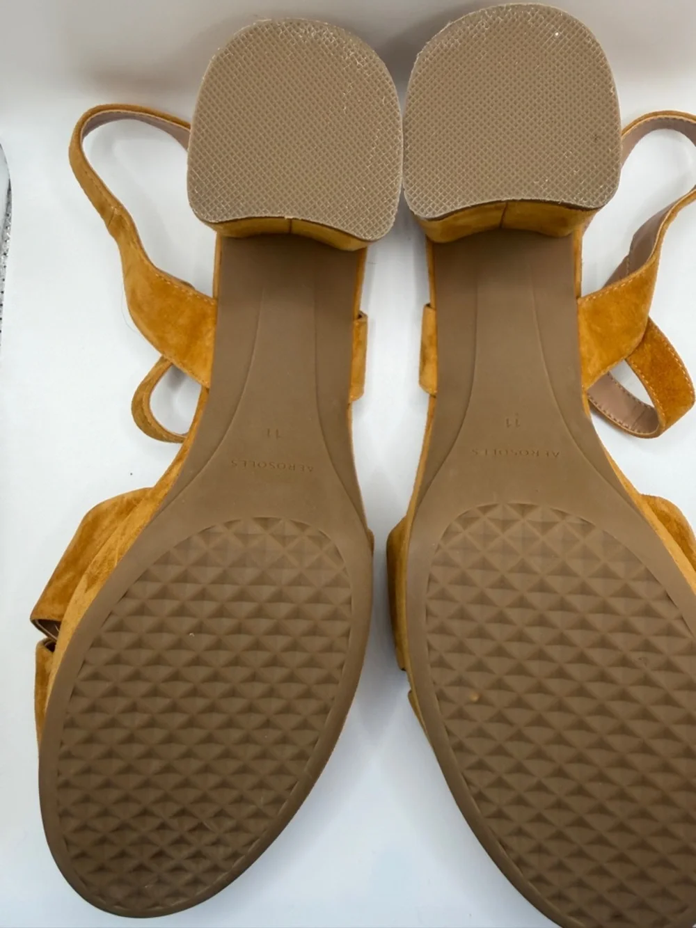 AEROSOLES Mustard Suede Crisscross Block Heel Sandals - Picture 3 of 4